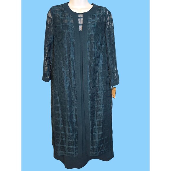 Maya Brooke Size 12 26367 Knee Length Green Windowpane Lace Cover Jacket Dress C - Picture 1 of 10